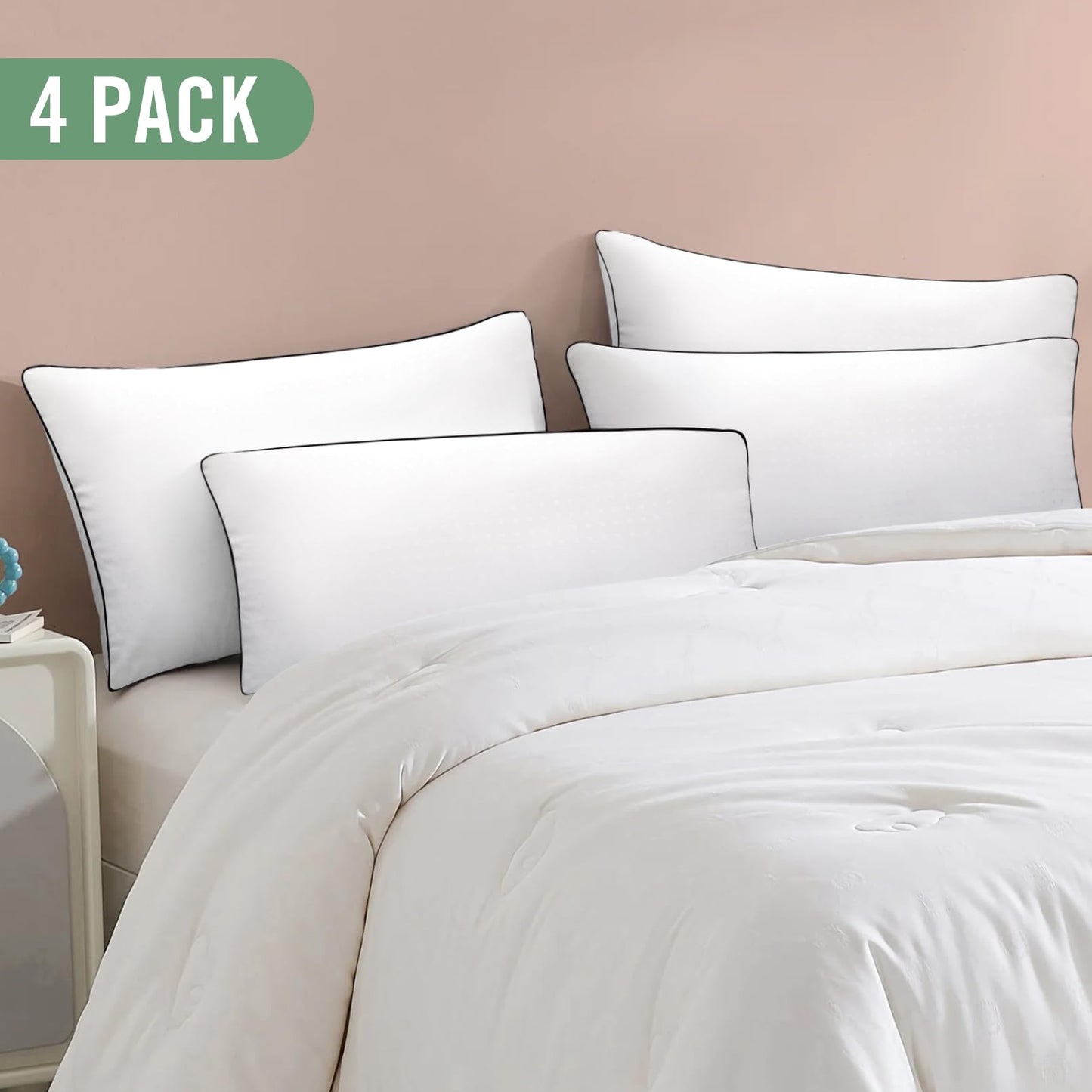 Standard Size Bed Pillows for Sleeping Set of 4,4 Pack Great Support Luxury Hotel Pillows for Side,Stomach and Back Sleepers.