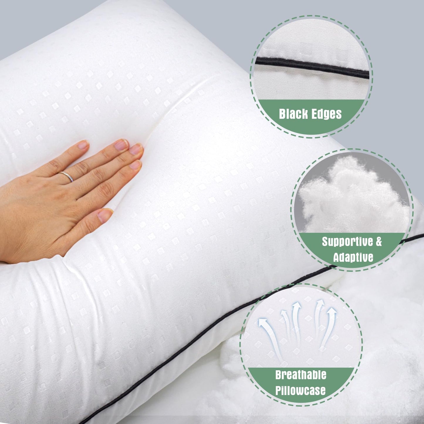 Standard Size Bed Pillows for Sleeping Set of 4,4 Pack Great Support Luxury Hotel Pillows for Side,Stomach and Back Sleepers.