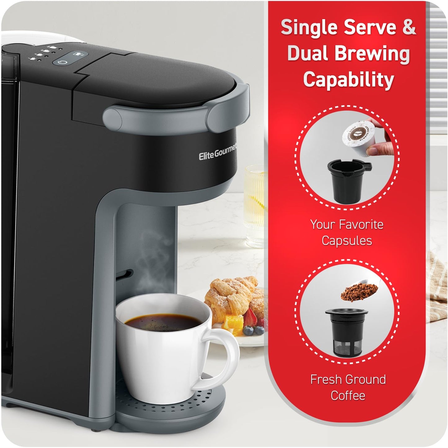 Hotel Guest Room Elite 4-Cup Brew & Drip Coffee Maker with Pause N Serve, Glass Carafe, Reusable Filter, On/Off Switch, Keep Warm, Water Level Indicator, Black