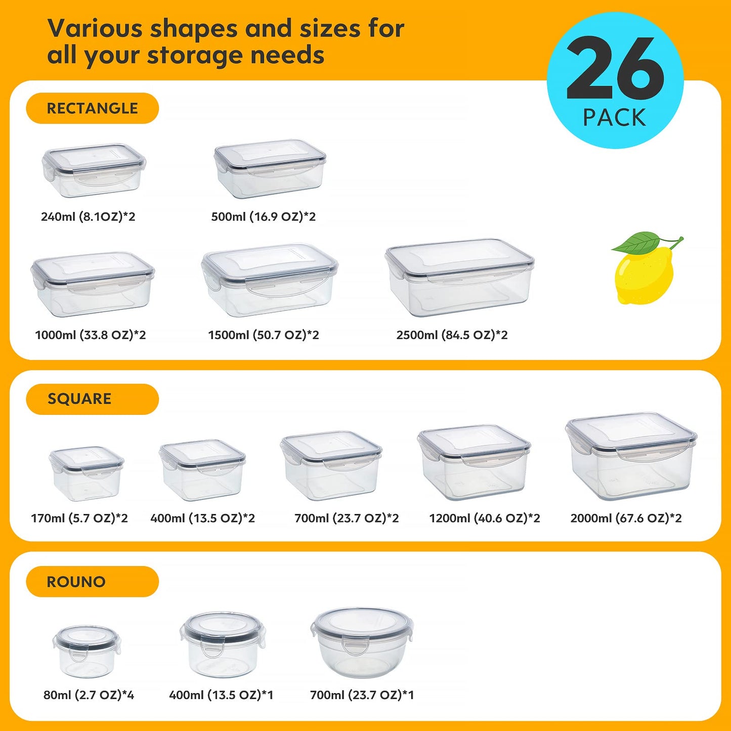 40 PCS Food Storage Containers with Lids Airtight (20 Lids &20 Containers) - Leakproof Meal-Prep Containers for Kitchen Storage Reusable Plastic Microwave/Dishwasher Safe with Labels & Pen