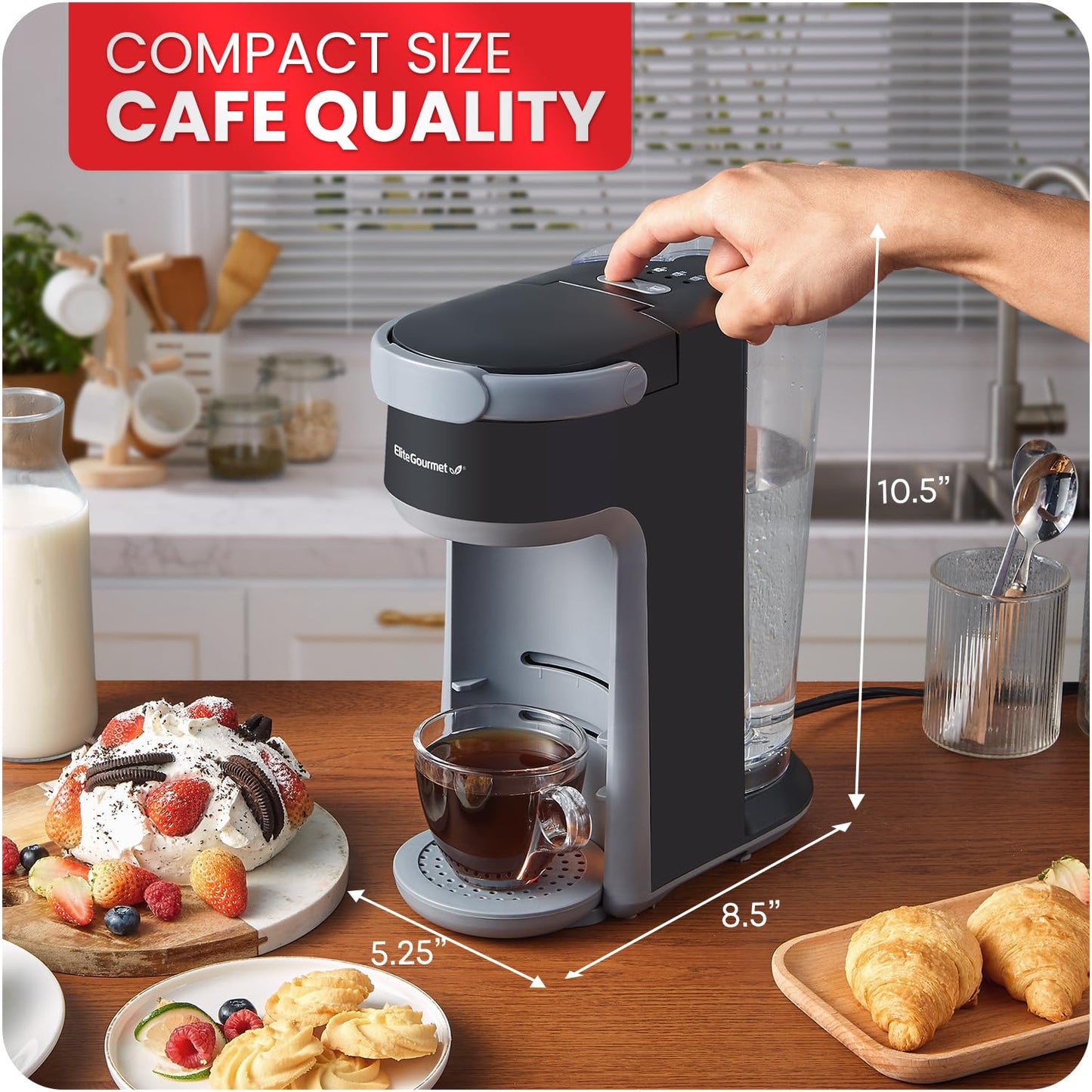 Hotel Guest Room Elite 4-Cup Brew & Drip Coffee Maker with Pause N Serve, Glass Carafe, Reusable Filter, On/Off Switch, Keep Warm, Water Level Indicator, Black