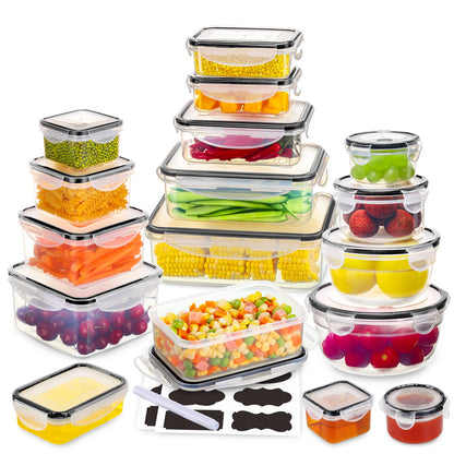 40 PCS Food Storage Containers with Lids Airtight (20 Lids &20 Containers) - Leakproof Meal-Prep Containers for Kitchen Storage Reusable Plastic Microwave/Dishwasher Safe with Labels & Pen