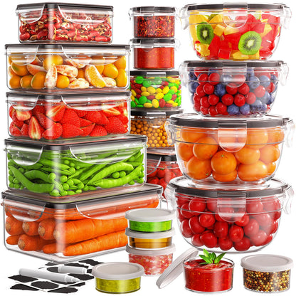 40 PCS Food Storage Containers with Lids Airtight (20 Lids &20 Containers) - Leakproof Meal-Prep Containers for Kitchen Storage Reusable Plastic Microwave/Dishwasher Safe with Labels & Pen