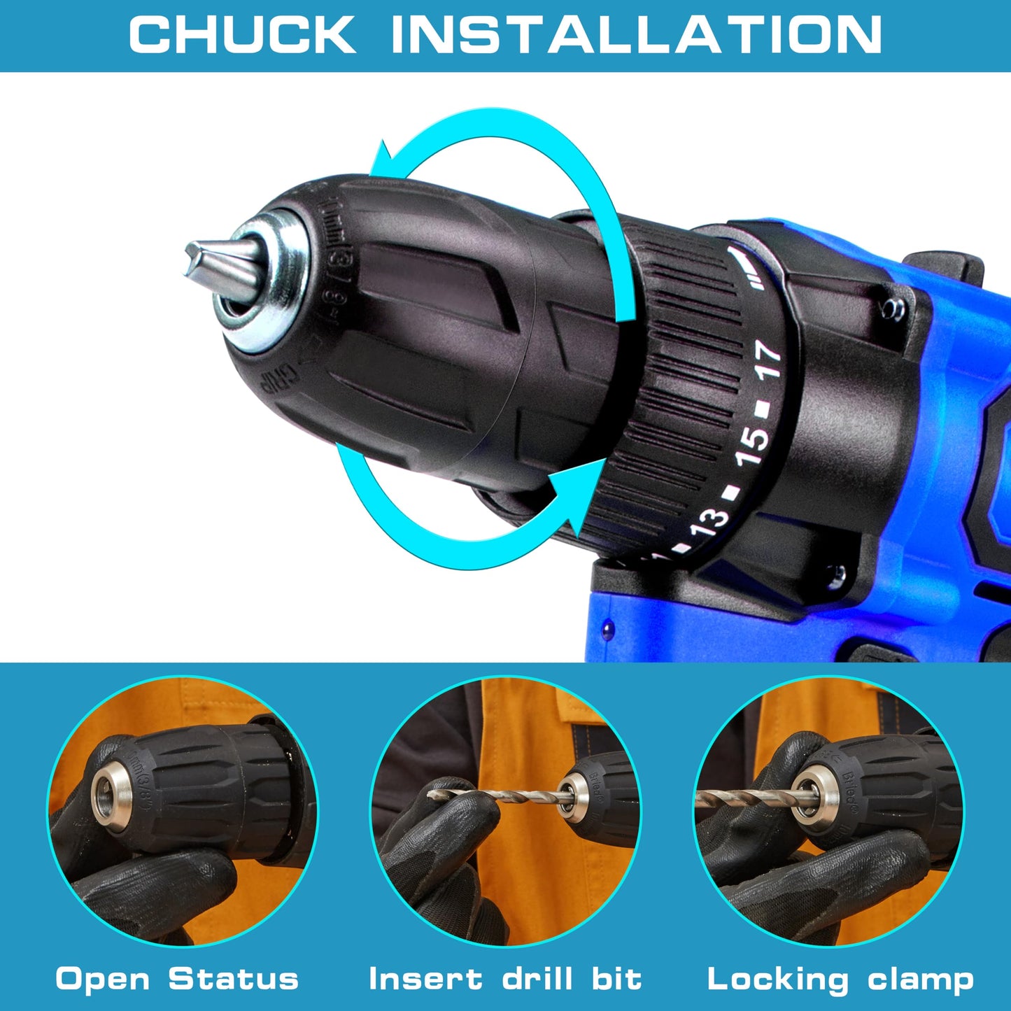 Cordless Drill, 21V Power Screwdriver 2 Variable Speed 3/8” Keyless Chuck, 1500mAh Battery and Charger for assembling, repairing and DIY