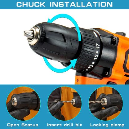 Cordless Drill, 21V Power Screwdriver 2 Variable Speed 3/8” Keyless Chuck, 1500mAh Battery and Charger for assembling, repairing and DIY